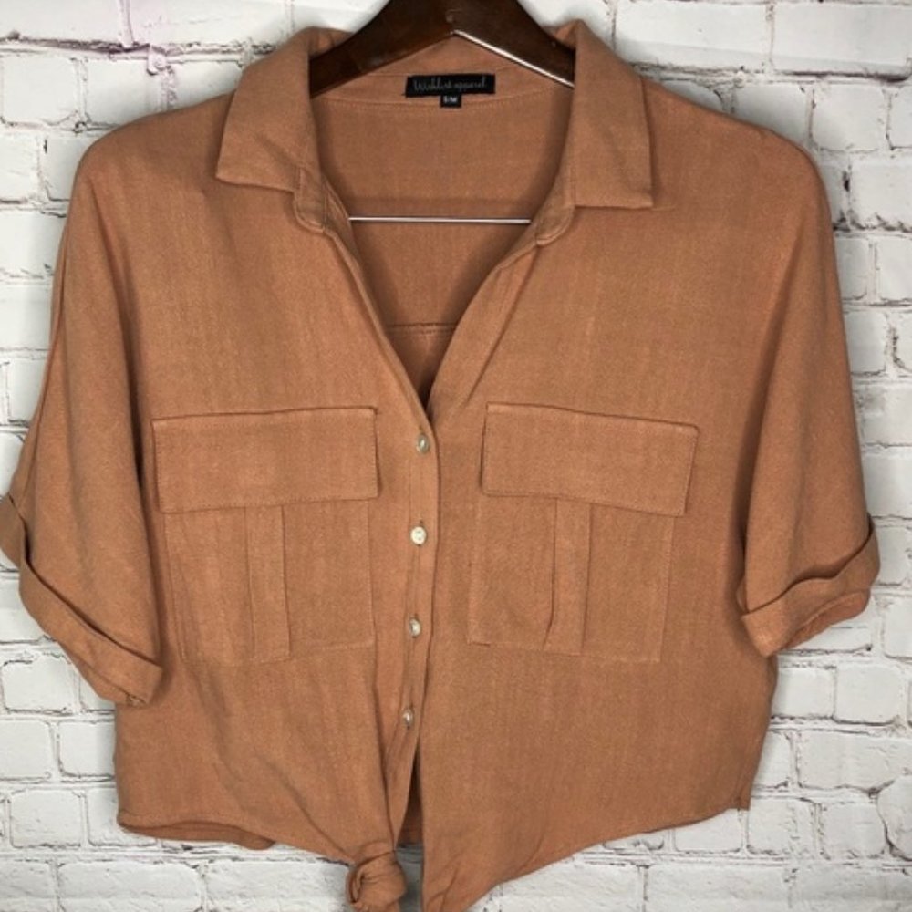 Wishlist Rust Tan Cropped Tie Front Women's Top*